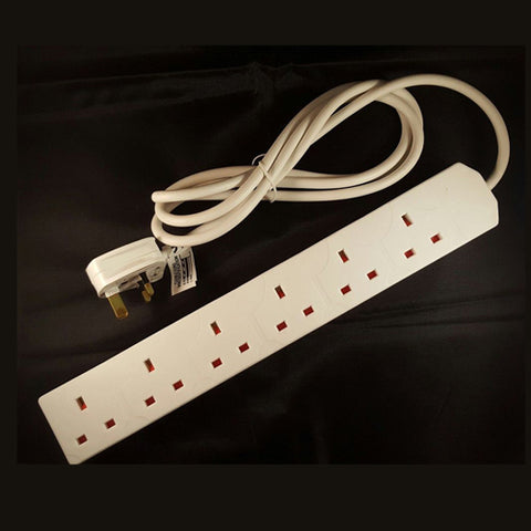 White extension lead with 6 plugs and 2 metres long with a 13A Plug