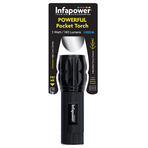 Black Powerful Pocket Aluminium LED Torch with 200 metre beam distance