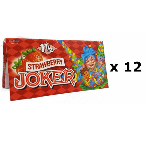 12 Booklets of Joker 1 1/2 Inch Cigarette Rolling Paper Strawberry Flavour
