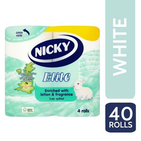 Nicky Elite Luxury 3 Ply Quilted 40 Toilet Rolls, Toilet Tissue - White