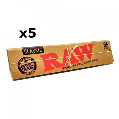 5 Booklets of RAW Classic King Size Slim Rolling Papers