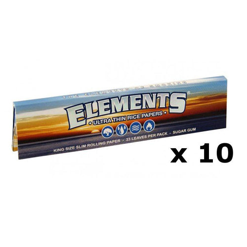 10 Booklets of Elements King Size Slim Ultra Thin Rice Rolling Paper