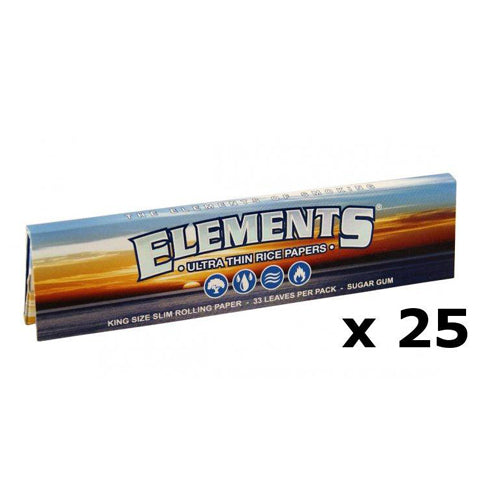 25 Booklets of Elements King Size Slim Ultra Thin Rice Rolling Paper