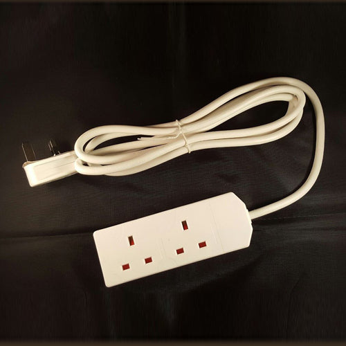 White extension lead with 2 plugs and 2 metres long with a 13A Plug
