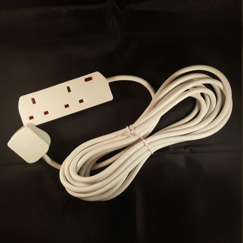 White extension lead with 2 plugs and 5 metres long with a 13A Plug