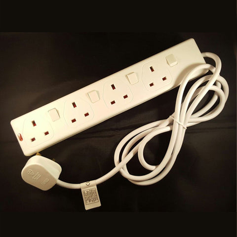 White extension lead with 4 plugs and 2 metres long with a 13A Plug and individual switches