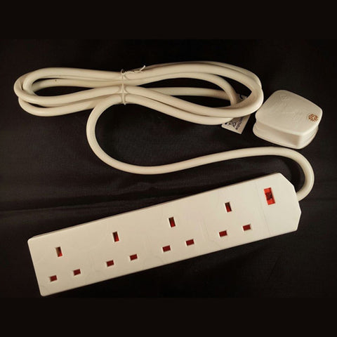 White extension lead with 4 plugs and 2 metres long with a 13A Plug