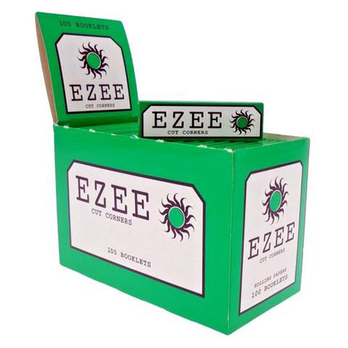 Full Box of 100 EZEE Green Regular Rolling Paper with Cut Corners