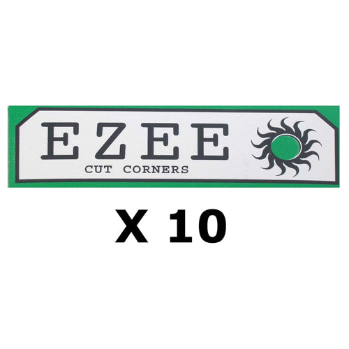 10 Booklets of EZEE Regular Green Standard Rolling Paper with Cut Corners