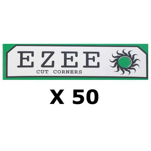 50 Booklets of EZEE Regular Green Standard Rolling Paper with Cut Corners