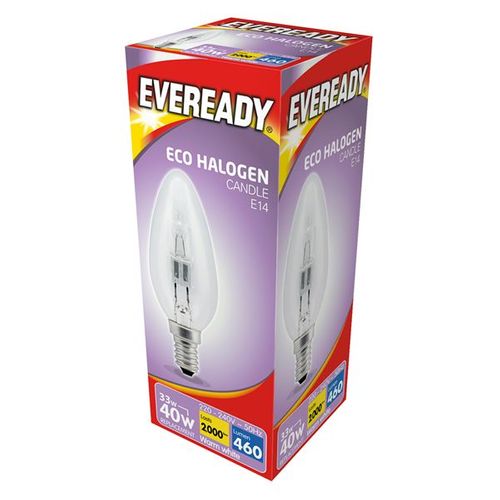 Eveready Eco Halogen Candle Light Bulb 33W (40W Replacement) Clear E14 Bulb