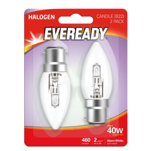 Eveready Eco Halogen 33W (40W Replacement) Clear Candle Bulb B22