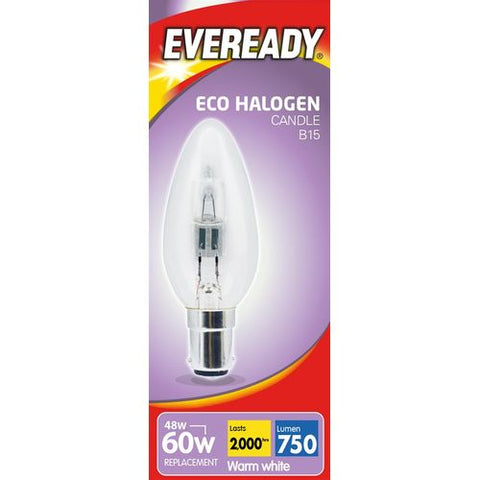 Eveready Eco Halogen 48W (60W Replacement) Clear Candle Bulb B15