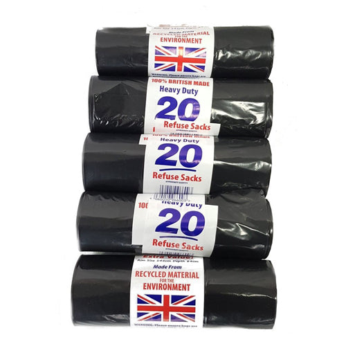 Bin Liners HEAVY DUTY Black Bin Bags Rolls Refuse Sacks 20mu Wholesale Made  in Britain Choose From Drop Down Same Day Dispatch Free Deliver 