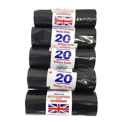 Heavy Duty Black Refuse Bin Bag Liners Sacks Rolls British Made