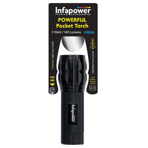 Black Powerful Pocket Aluminium LED Torch with 200 metre beam distance