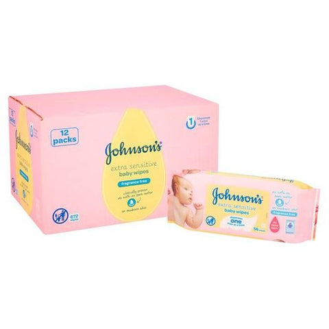 Johnson's Extra Sensitive Baby Wipes 12 X 56 Packs