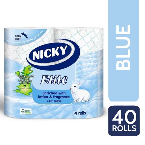 Nicky Elite 3Ply Quilted 40 Toilet Rolls - Blue