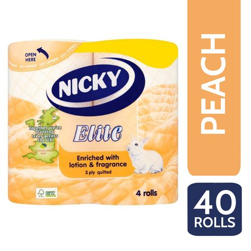 Nicky Elite 3Ply Quilted 40 Toilet Rolls - Peach
