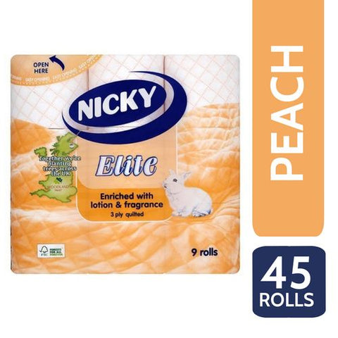 Nicky Elite 3Ply Quilted 45 Toilet Rolls - Peach