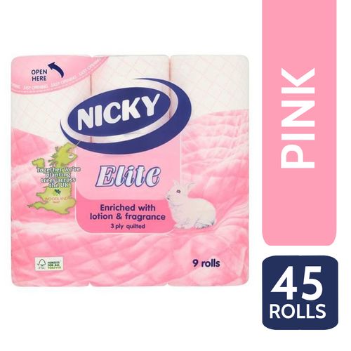 Nicky Elite 3Ply Quilted 45 Toilet Rolls - Pink
