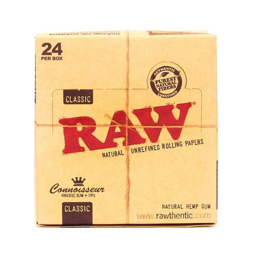 Full Box of RAW Classic Connoisseur King Size Slim with Roach Tips