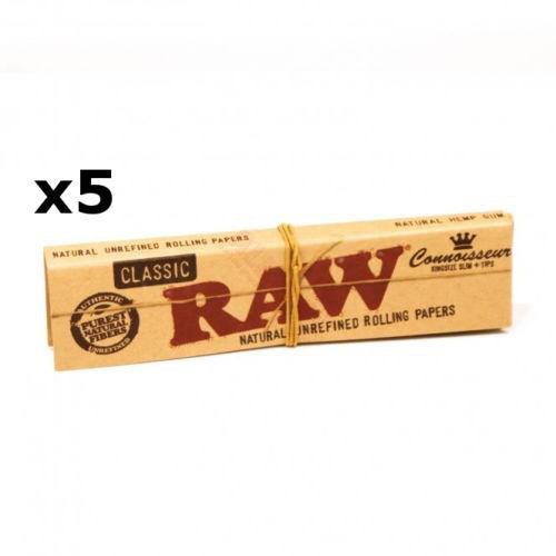 5 Booklets of RAW Connoisseur King Size Slim with Tips