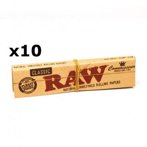 10 Booklets of RAW Connoisseur King Size Slim with Tips