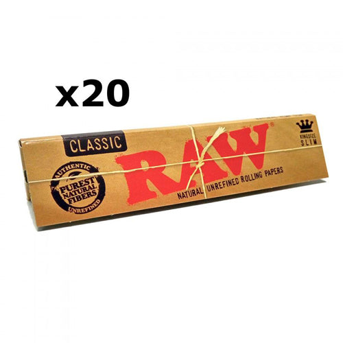 20 Booklets of RAW Classic King Size Slim Rolling Papers