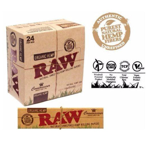 Full Box of RAW Organic Hemp Connoisseur King Size Slim with Roach Tips