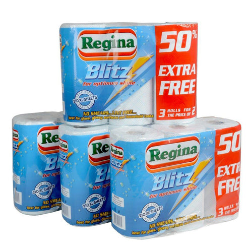 12 Rolls of Regina Blitz 3ply Kitchen Roll Paper Towels