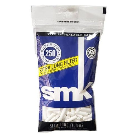 SMK Slim Extra Long Filter Tips - Resealable Bags - Pack of 250