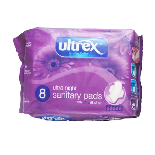 Ultrex Ultra Night Sanitary Pads with Ultra Fit Wings 8 Pack