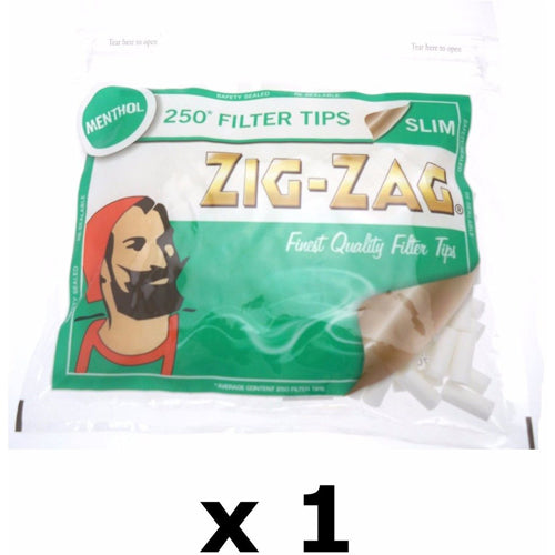 Zig Zag Menthol Slim Filter Tips in Resealable Bag of 250 Filters