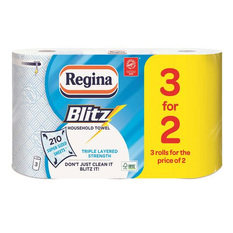 Regina Blitz 3ply Kitchen Roll Paper Towels - 70 XL Sheets Per Roll